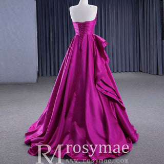 Quinceanera Gown Ruffle Long Evening Party Dress with Asymmetrical Neck - Rosymae
