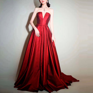 Strapless Open Back Red Bridesmaid Dress with Vneck