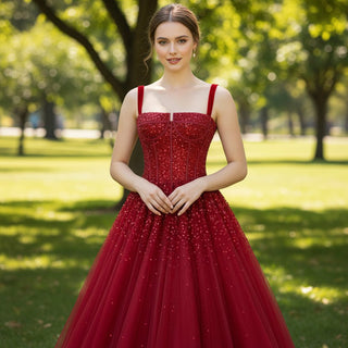 Red Classic Formal Evening Dresses Party Gowns with Strappy - Rosymae