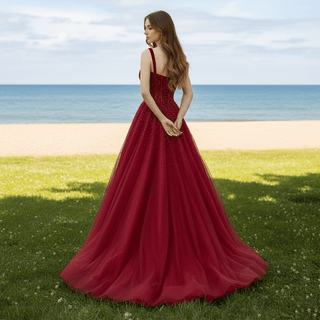 Red Classic Formal Evening Dresses Party Gowns with Strappy - Rosymae