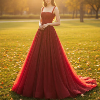 Red Classic Formal Evening Dresses Party Gowns with Strappy - Rosymae