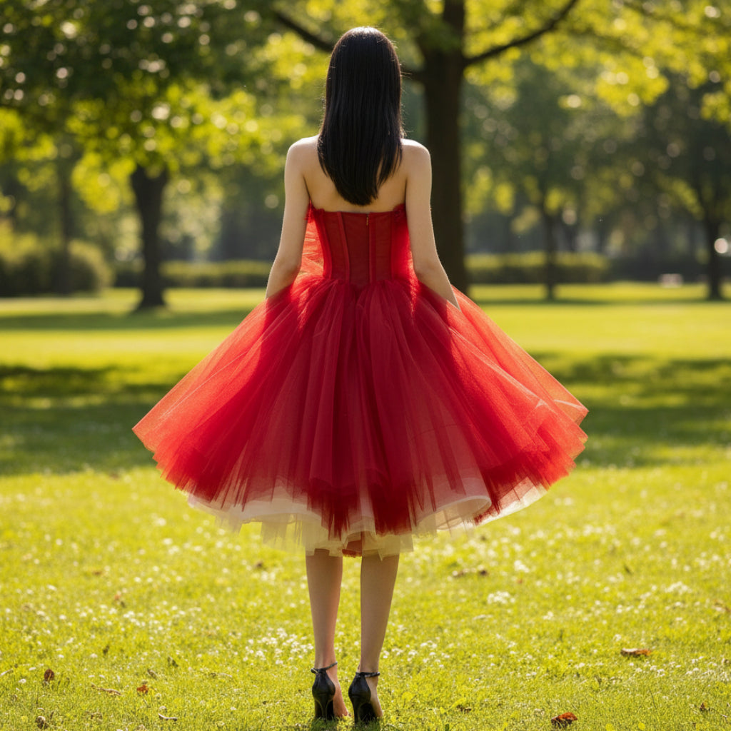 Strapless Red White Cocktail Dress Mini Above Knee Party Gown Red / 14 Strapless Red White Cocktail Dress Mini Above Knee Party Gown Red / 14