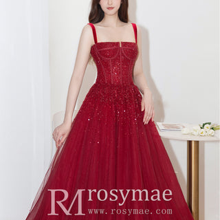 Red Classic Formal Evening Dresses Party Gowns with Strappy