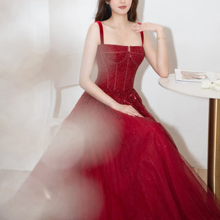 Red Classic Formal Evening Dresses Party Gowns with Strappy
