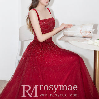 Red Classic Formal Evening Dresses Party Gowns with Strappy