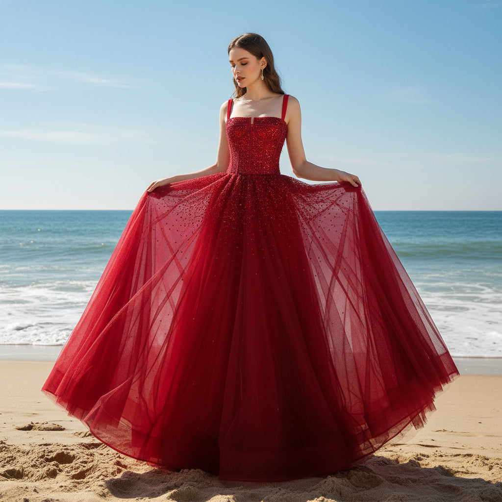 Red Classic Formal Evening Dresses Party Gowns with Strappy Crimson / 18 Red Classic Formal Evening Dresses Party Gowns with Strappy Crimson / 18