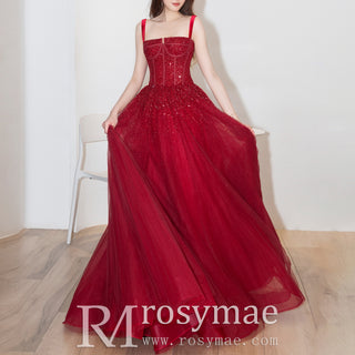 Red Classic Formal Evening Dresses Party Gowns with Strappy