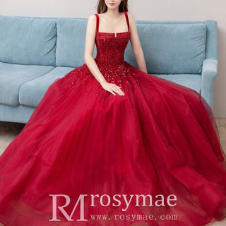 Red Classic Formal Evening Dresses Party Gowns with Strappy