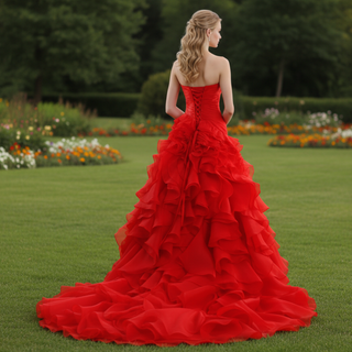 Strapless Ball Gown Layered Ruffle Wedding Dress with Sweetheart
