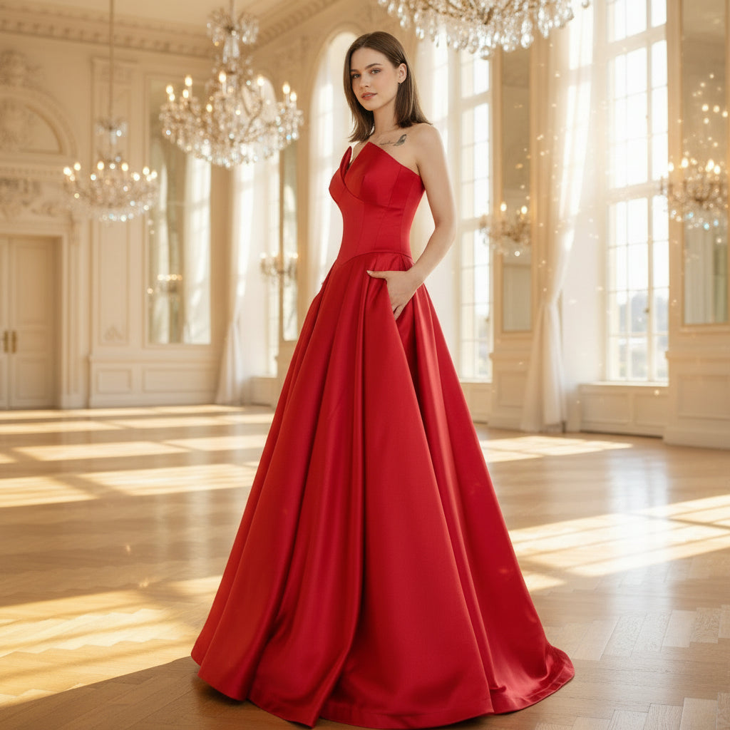 Women's Vneck Satin Red Formal Dresses & Evening Gowns Rosymae Women's Vneck Satin Red Formal Dresses & Evening Gowns Rosymae