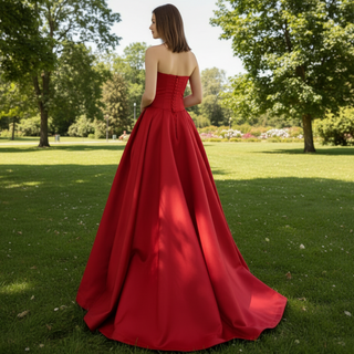 Women's Vneck Satin Red Formal Dresses & Evening Gowns