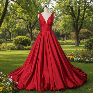 Simple Off Shoulder Red Wedding Dress with Vneck