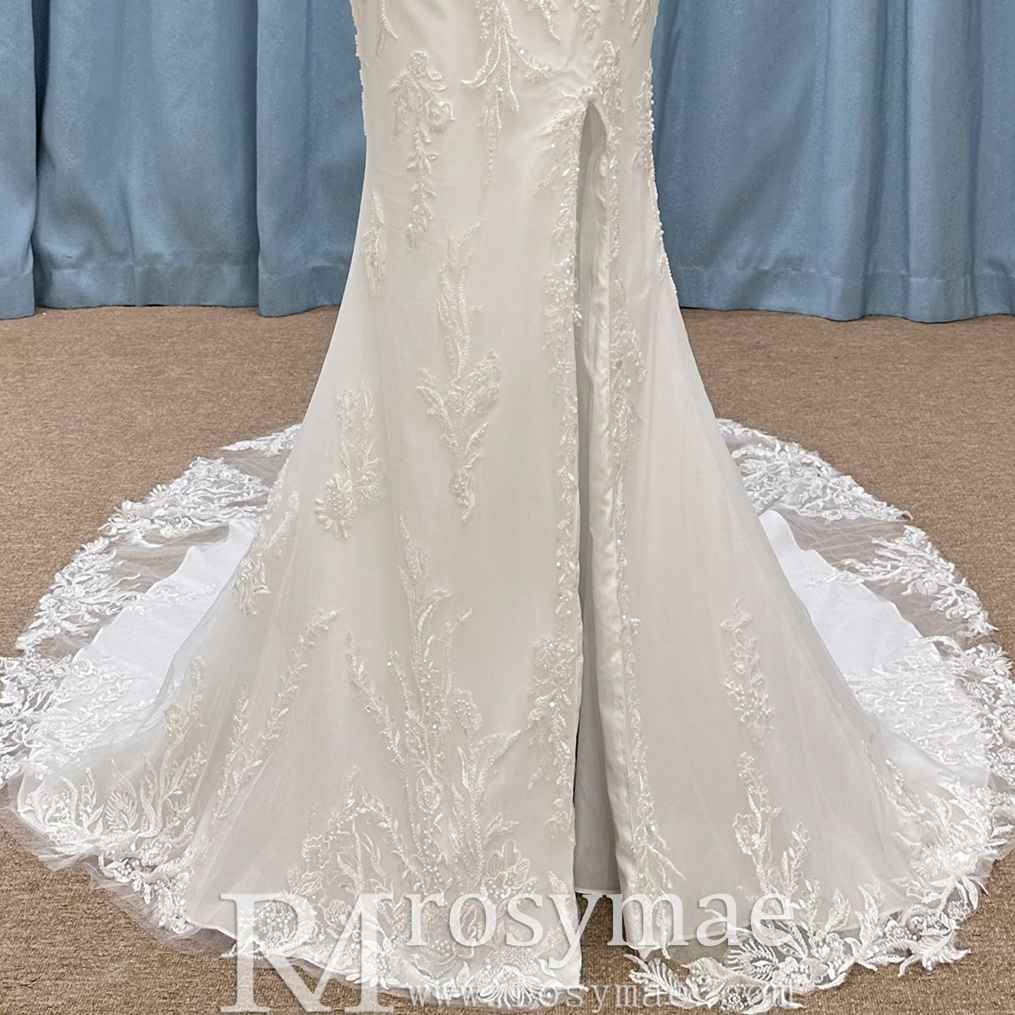 Romantic And Floral Mermaid Wedding Dress With Slit - Rosymae