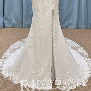 Romantic And Floral Mermaid Wedding Dress With Slit - Rosymae