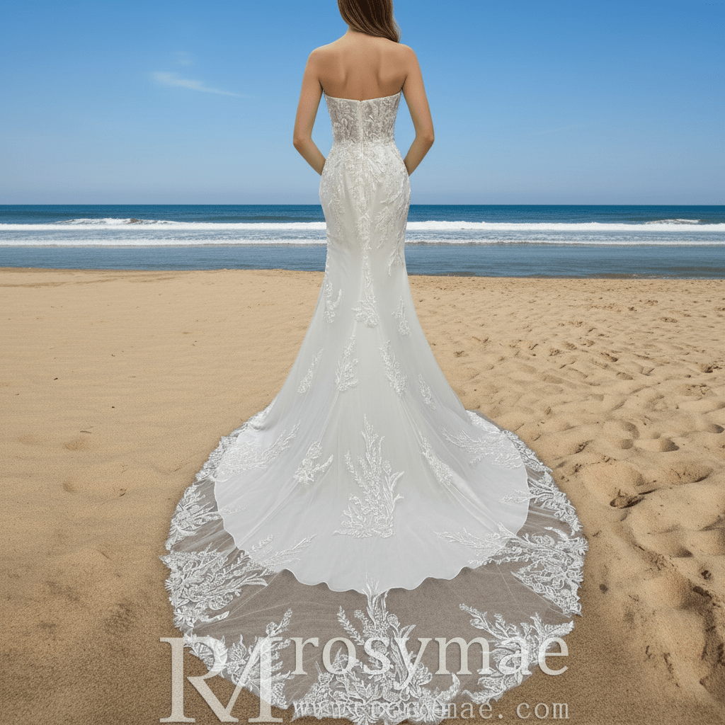 Romantic And Floral Mermaid Wedding Dress With Slit - Rosymae