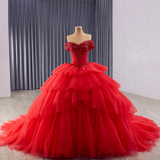 Romantic Ball Gown Off the Shoulder Princess Red Quinceanera dresses - Rosymae