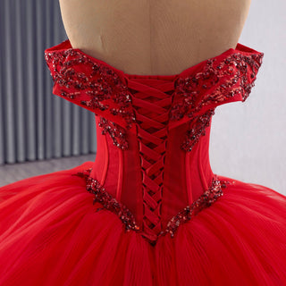Romantic Ball Gown Off the Shoulder Princess Red Quinceanera dresses - Rosymae