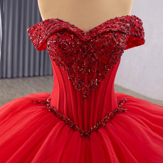 Romantic Ball Gown Off the Shoulder Princess Red Quinceanera dresses - Rosymae