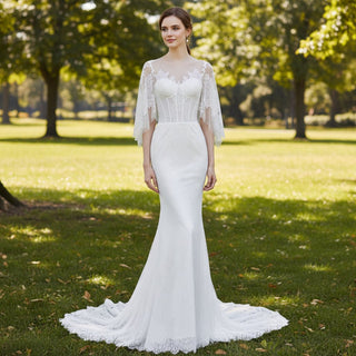 Romantic Bohemian Lace Wedding Dresses with Long Sleeve - Rosymae
