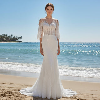 Romantic Bohemian Lace Wedding Dresses with Long Sleeve - Rosymae
