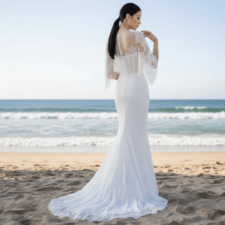 Romantic Bohemian Lace Wedding Dresses with Long Sleeve - Rosymae