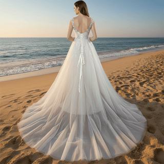 Romantic Cascading Floral Lace Ethereal Wedding Dress with Plunging Neckline - Rosymae