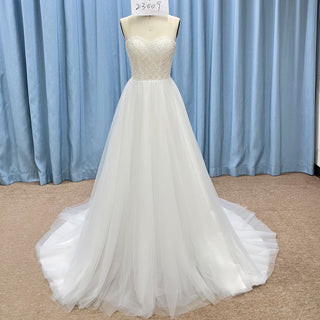 Romantic Glitter Tulle A Line Wedding Dress with Sweetheart Neckline - Rosymae