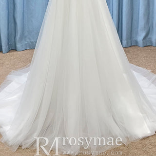 Romantic Glitter Tulle A Line Wedding Dress with Sweetheart Neckline - Rosymae