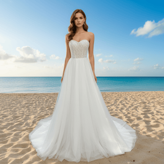 Romantic Glitter Tulle A Line Wedding Dress with Sweetheart Neckline - Rosymae