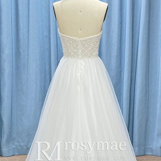 Romantic Glitter Tulle A Line Wedding Dress with Sweetheart Neckline - Rosymae