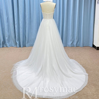 Romantic Glitter Tulle A Line Wedding Dress with Sweetheart Neckline - Rosymae