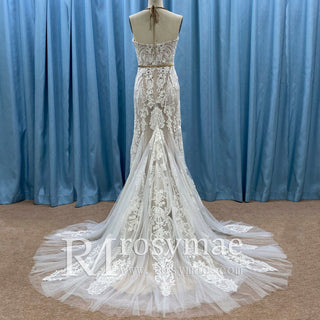 Romantic Halter Neck Fit and Flare Lace Wedding Dress with Sweetheart Neck - Rosymae