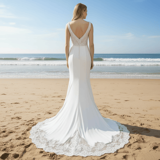 Romantic Lace Mermaid Wedding Dress Double V with Tank Sleeve - Rosymae