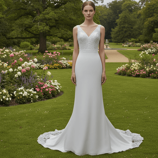 Romantic Lace Mermaid Wedding Dress Double V with Tank Sleeve - Rosymae
