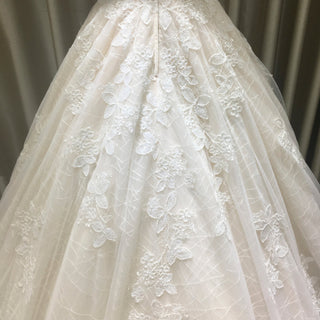 Romantic Light Champagne Deep V-neck Wedding Dress with Low Back - Rosymae