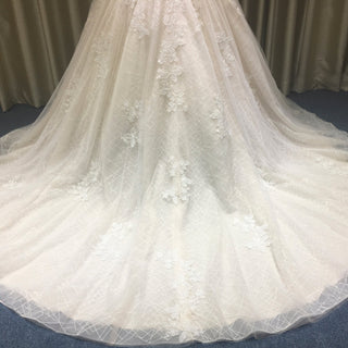 Romantic Light Champagne Deep V-neck Wedding Dress with Low Back - Rosymae