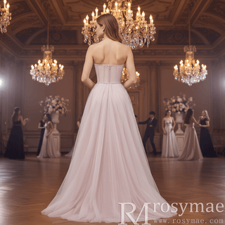 Romantic Light Pink Exposed Boning A-Line Prom Dress with Sweetheart Corset - Rosymae