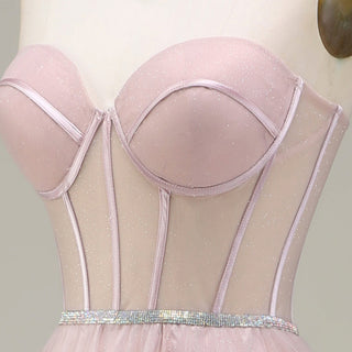 Romantic Light Pink Exposed Boning A-Line Prom Dress with Sweetheart Corset - Rosymae