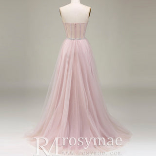 Romantic Light Pink Exposed Boning A-Line Prom Dress with Sweetheart Corset - Rosymae