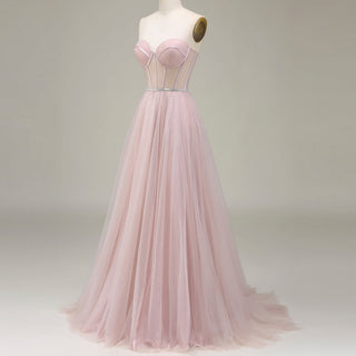 Romantic Light Pink Exposed Boning A-Line Prom Dress with Sweetheart Corset - Rosymae