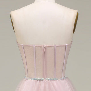 Romantic Light Pink Exposed Boning A-Line Prom Dress with Sweetheart Corset - Rosymae