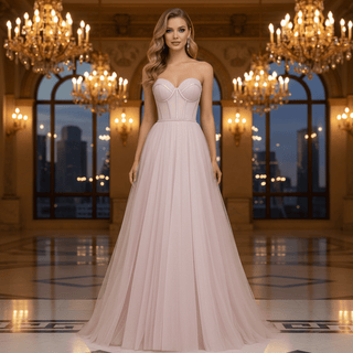 Romantic Light Pink Exposed Boning A-Line Prom Dress with Sweetheart Corset - Rosymae