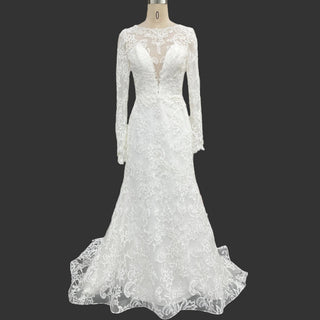 Romantic Mermaid Lace Princess Wedding Dresses with Long Sheer Sleeves - Rosymae