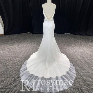 Romantic Mermaid Spaghetti Straps Sweep Train Lace Wedding Dresses - Rosymae