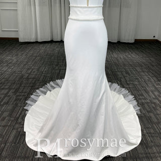 Romantic Mermaid Spaghetti Straps Sweep Train Lace Wedding Dresses - Rosymae
