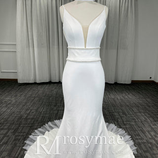 Romantic Mermaid Spaghetti Straps Sweep Train Lace Wedding Dresses - Rosymae