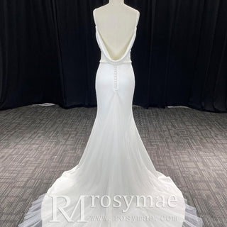 Romantic Mermaid Spaghetti Straps Sweep Train Lace Wedding Dresses - Rosymae