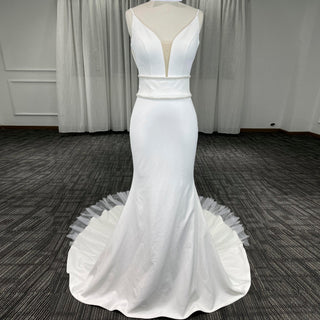 Romantic Mermaid Spaghetti Straps Sweep Train Lace Wedding Dresses - Rosymae
