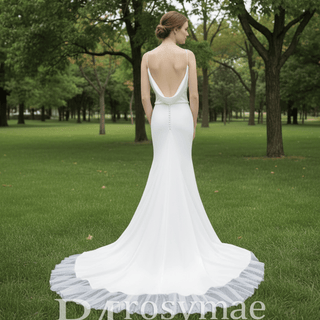 Romantic Mermaid Spaghetti Straps Sweep Train Lace Wedding Dresses - Rosymae