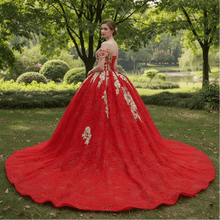 Romantic Princess Red Quinceanera Dresses off Shoulder Ball Gown - Rosymae